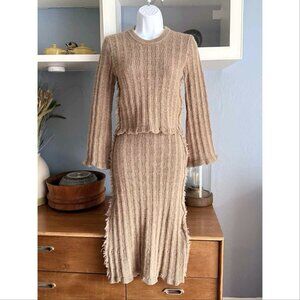 Acne Studios Fringed ribbed wool-blend Sweater & Midi Skirt Set Brown